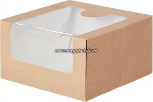 Коробка для торта 18х18 см, h 10 см, С ОКНОМ, картон Крафт или белая (120) Арт. КТ 100 с окном