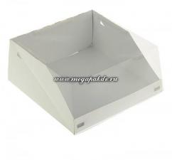 Коробка для торта 22,5х22,5 см, h 10 см, картон белый, с прозр крышкой, 1*25 (50) Арт. КТ 100