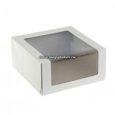 Коробка для торта 22,5х22,5 см, h 11 см, С ОКНОМ, картон белый, 1*50 Арт. КТ 110 