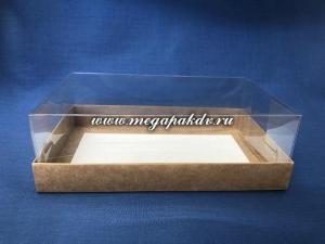 Коробка для торта 22х13,5 см, h 7 см, дно картон крафт (200)+ крышка купол ПЭТФ, 1*5 (200)
