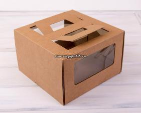 Коробка для торта 25х25 см, h 16 см, картон крафт, с окном и ручкой, 1*5 (25)