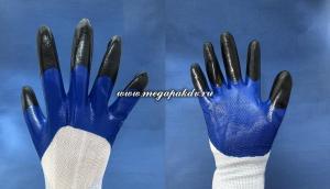 Перчатки Нейлоновые с синим нитрилом с пальцами (12 пар в упак., 600 пар/50 уп. в мешке) 