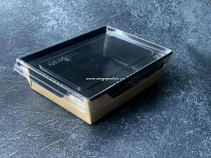 Салатник 500 мл Black GEOBOX с прозр. ПЭТ крыш. (внутр. 140x105 h 45 мм) КРЫШКА 1*50 + ДНО 1*50 (300)