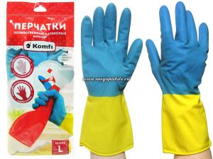 Перчатки хоз. латексные BICOLOR, р-р L, 1*12 (144 уп/кор.) Komfi